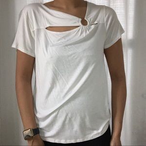 THALIA SODI- White Cream Breast Cut Out Tee- Large